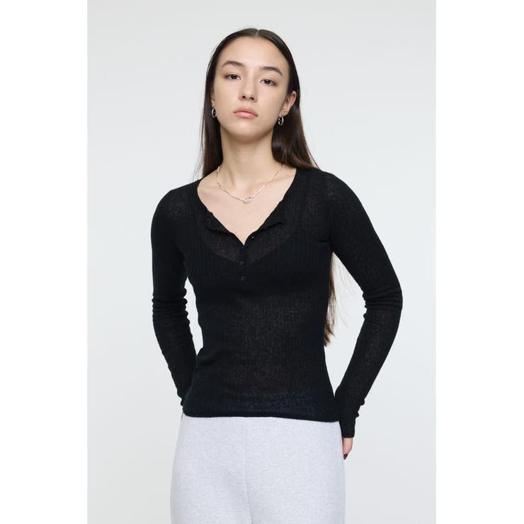 SHEER HENRY NECK ニットトップス | MOUSSY OUTLET | 詳細画像11 