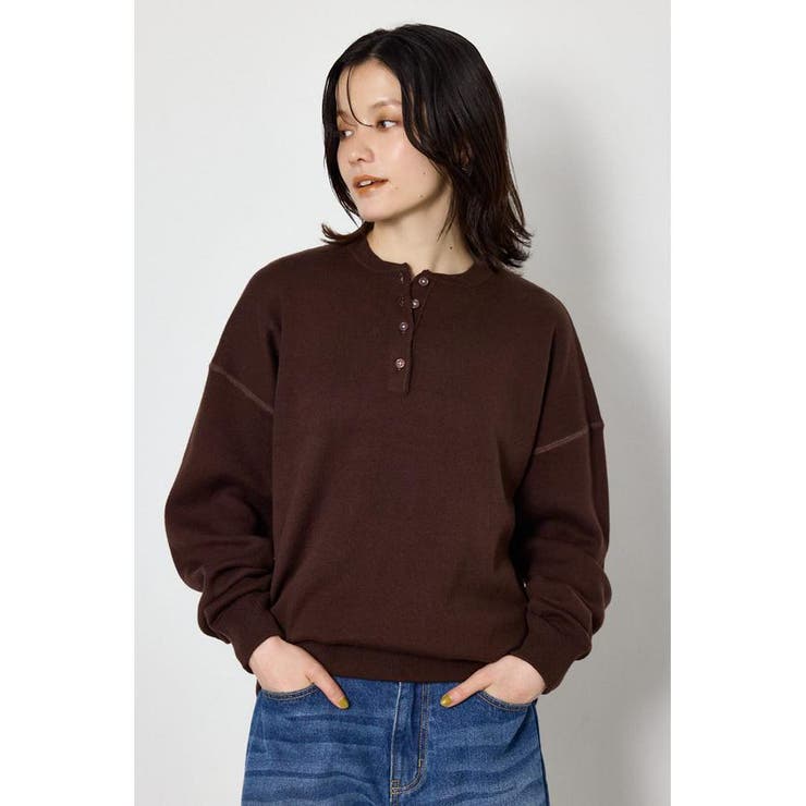 BRN | スウェットライクヘンリーニット | RODEO CROWNS WIDE BOWL