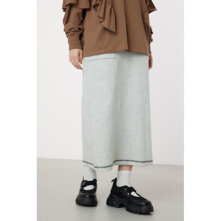 L/T.GRY1 | スウェットライクカラーステッチニットスカート | RODEO CROWNS WIDE BOWL