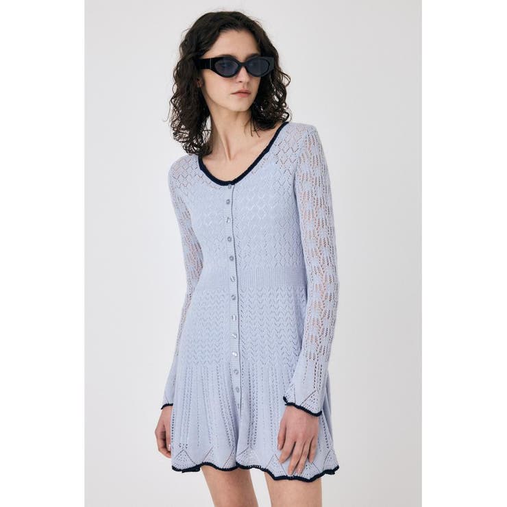 L/BLU1 | EYELET LACE KNIT ミニドレス | MOUSSY OUTLET