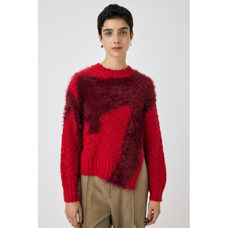 RED | INTARSIA SLIT セーター | MOUSSY OUTLET