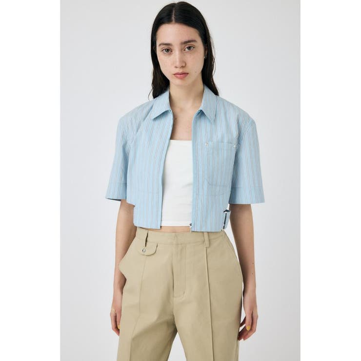 柄BLU5 | CROPPED BELTED シャツ | MOUSSY OUTLET