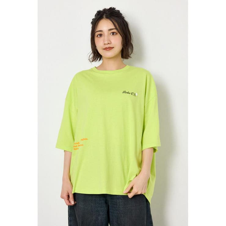 LIME | フラワースクリプトロゴ5分袖Tシャツ | RODEO CROWNS WIDE BOWL
