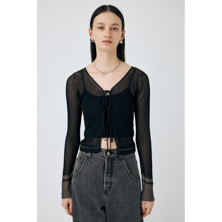 BLK | FRONT TIE シアーカーディガン | MOUSSY OUTLET