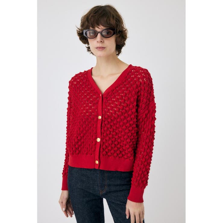 RED | PEAK STITCH ニットカーディガン | MOUSSY OUTLET