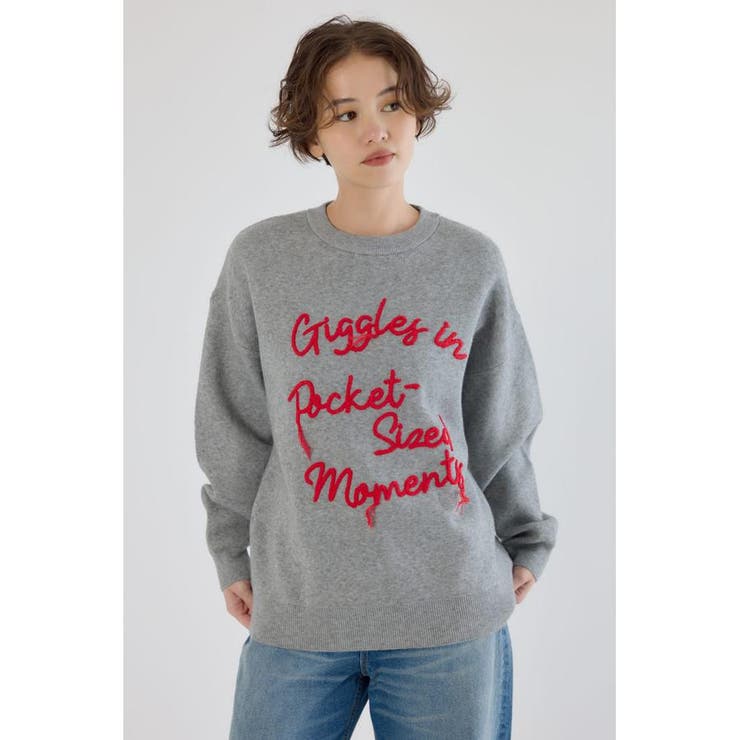 L/T.GRY1 | Frayed Lettering ニットトップス | RODEO CROWNS WIDE BOWL