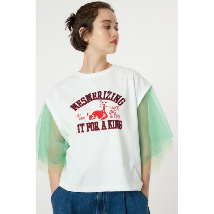 O/WHT1 | チュールスリーブカレッジTシャツ | RODEO CROWNS WIDE BOWL