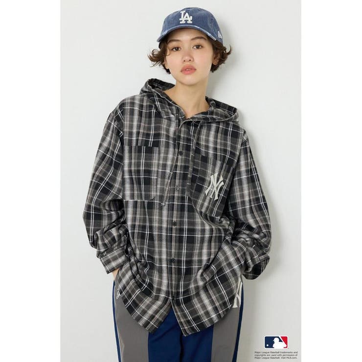 柄BLK5 | (MLB)フードチェックシャツ | RODEO CROWNS WIDE BOWL