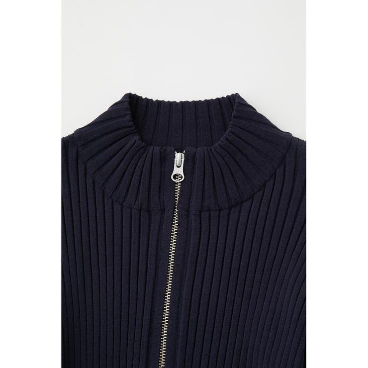 STAND NECK ZIP UP RIB ニット