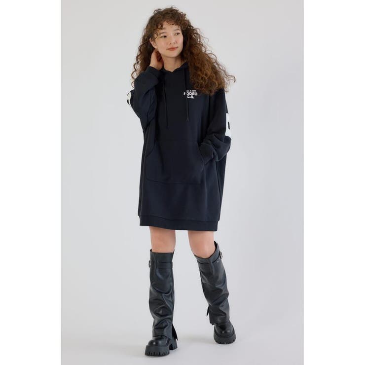 BLK | フェイクレザーパッチパーカーワンピース | RODEO CROWNS WIDE BOWL