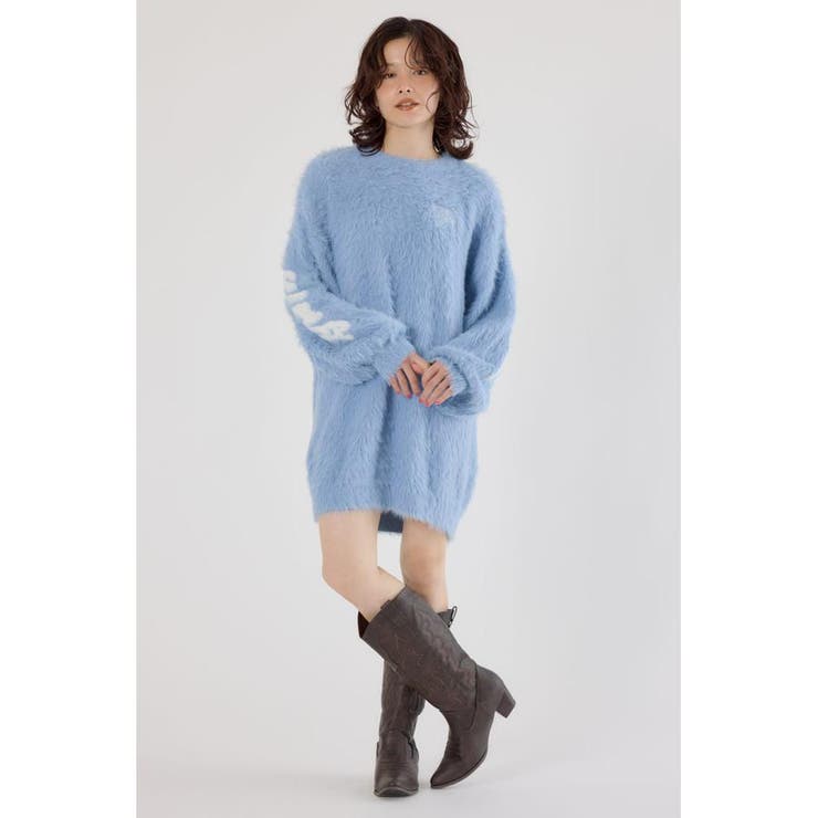 L/BLU1 | シャギーロゴニットワンピース | RODEO CROWNS WIDE BOWL