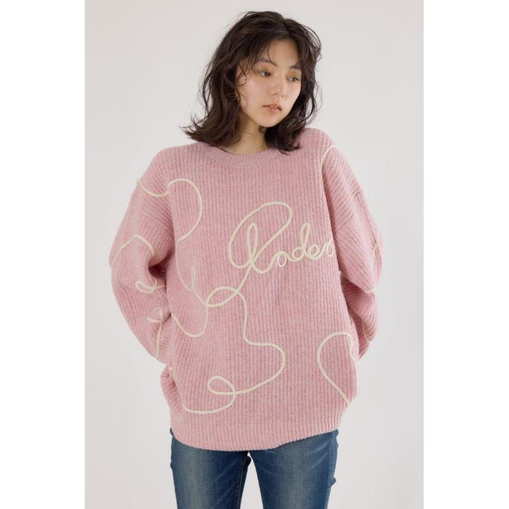 L/PNK1 | Embroideryラインロゴニットトップス | RODEO CROWNS WIDE BOWL