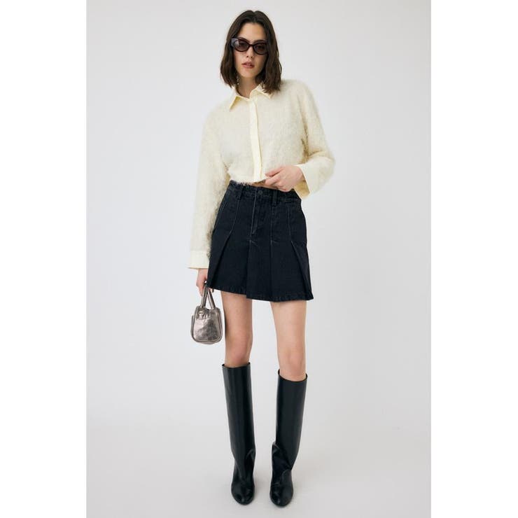 BLK | PLEATED デニムミニスカート | MOUSSY OUTLET