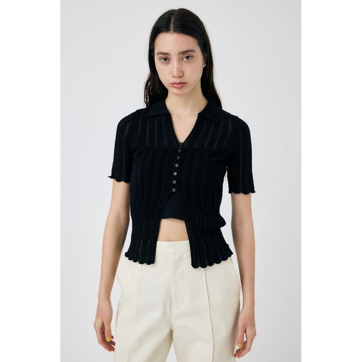 BLK | COTTON KNIT OPENWORK カーディガン | MOUSSY OUTLET