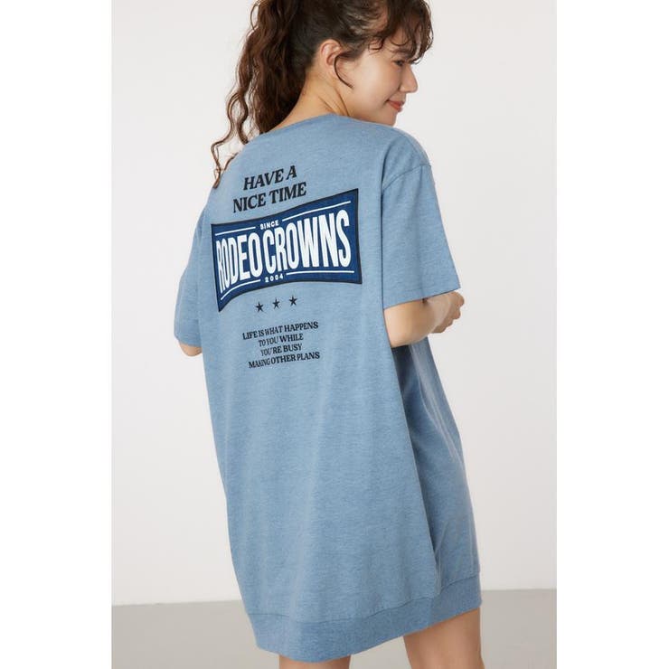 BLU | Oblong Logo デニムアップリケTワンピース | RODEO CROWNS WIDE BOWL