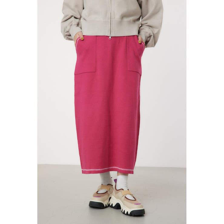 PNK | スウェットライクカラーステッチニットスカート | RODEO CROWNS WIDE BOWL