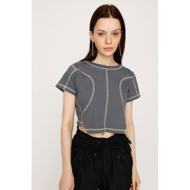 GRY | BI COLOR STITCH CROP Tシャツ | SLY OUTLET
