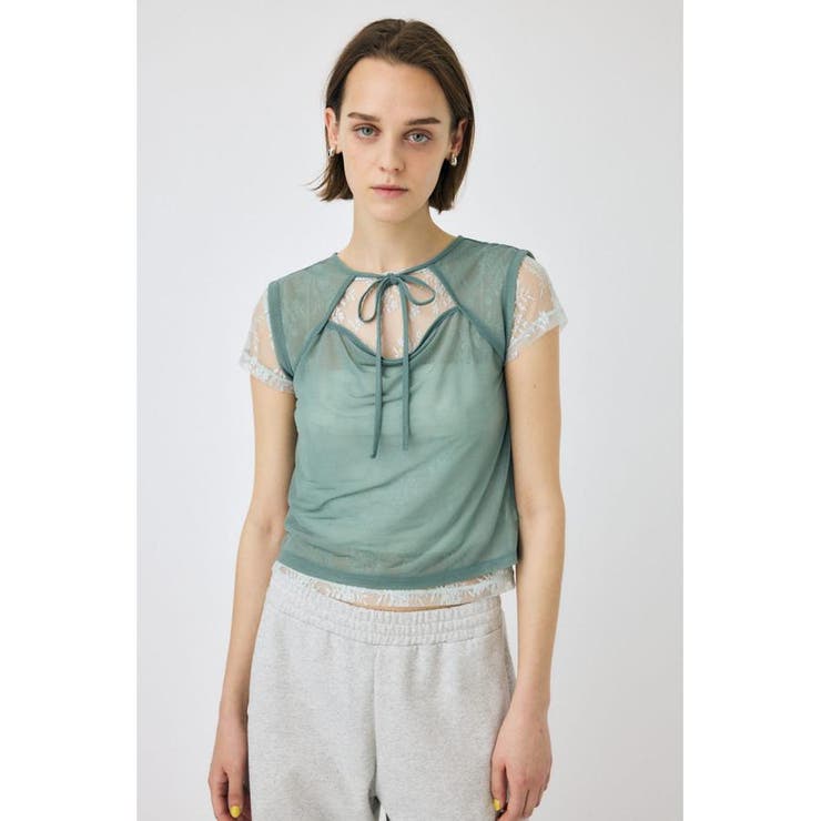 L/BLU1 | LACE LAYERED OPEN NECK トップス | MOUSSY OUTLET
