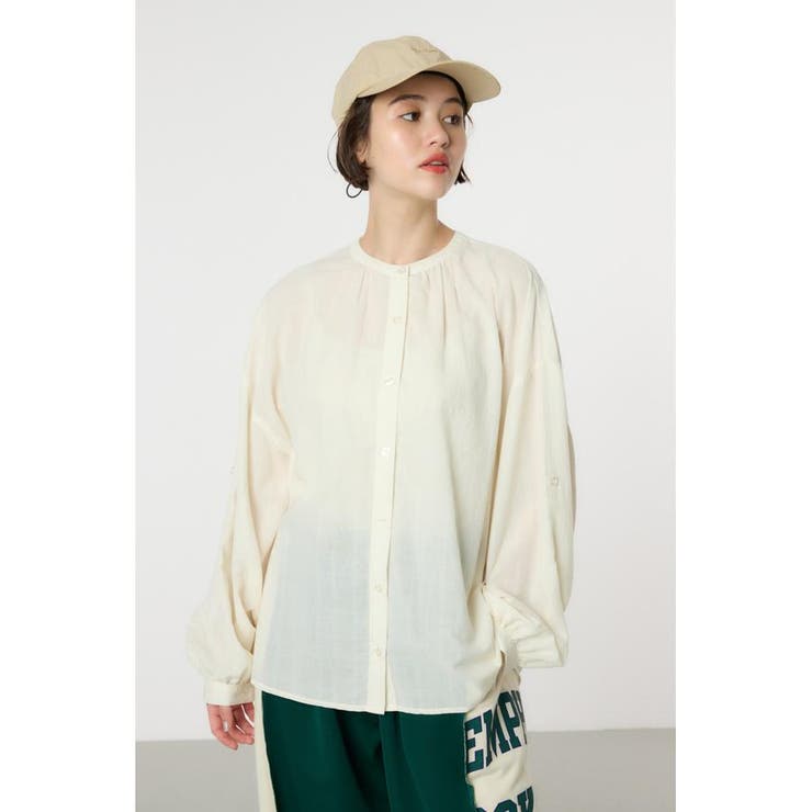 O/WHT1 | リネンライクロールアップシャツ | RODEO CROWNS WIDE BOWL