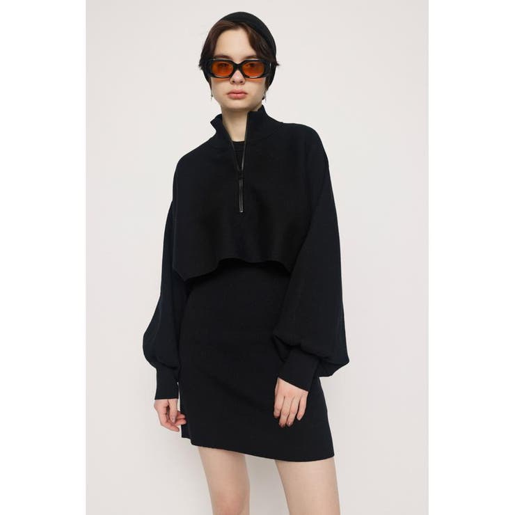 NEW YORK 黒 半袖 膝丈ワンピース 42 シアードットラグランギャザーワンピース Black – honono for