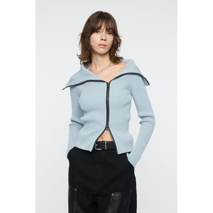 L/BLU1 | BIG COLLAR ZIP UP ニットトップス | MOUSSY OUTLET