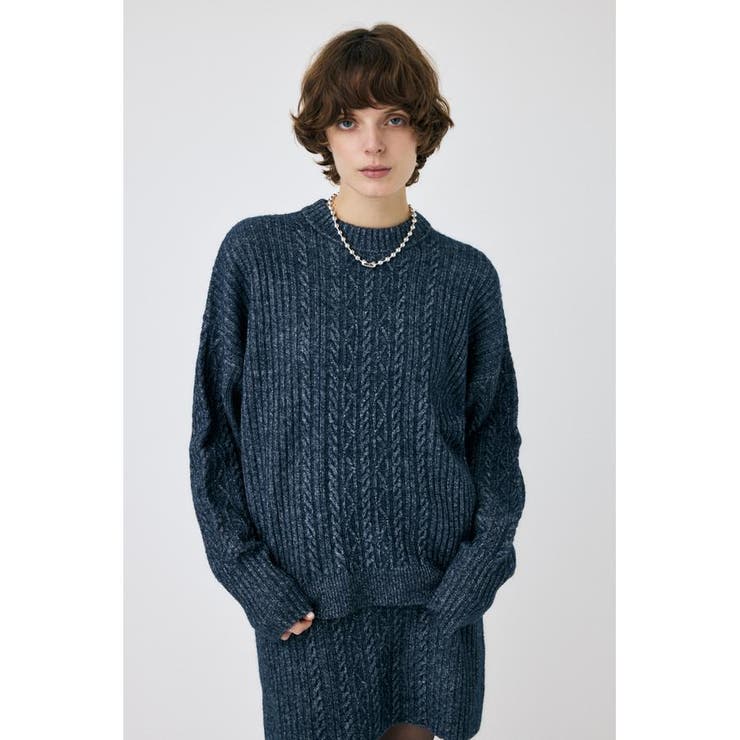 BLK | RIB CABLE ニットトップス | MOUSSY OUTLET