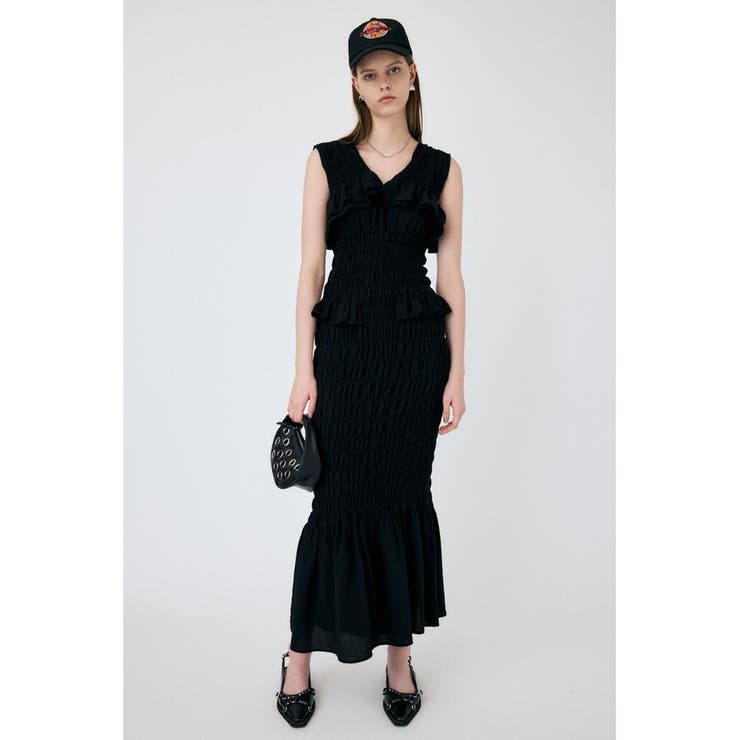 BLK | SHIRRING フリルドレス | MOUSSY OUTLET