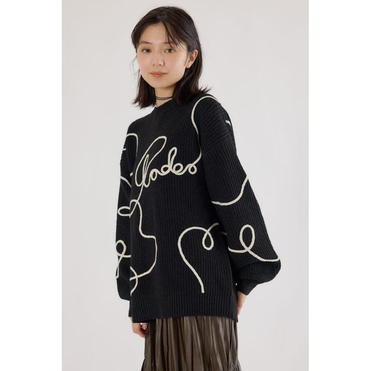 BLK | Embroideryラインロゴニットトップス | RODEO CROWNS WIDE BOWL