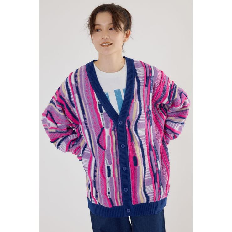 柄NVY5 | 3Dマルチカラーニットカーディガン | RODEO CROWNS WIDE BOWL