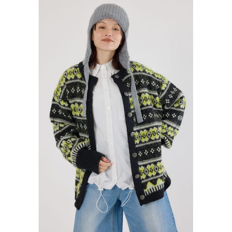 柄BLK5 | NEON NORDICニットカーディガン | RODEO CROWNS WIDE BOWL