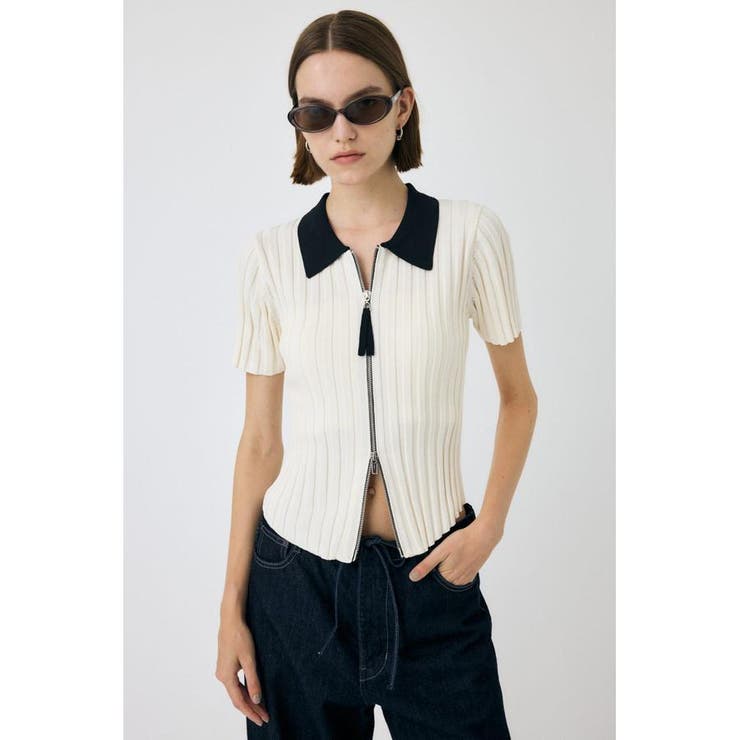 O/WHT1 | ZIP UP RIB KNIT H/S シャツ | MOUSSY OUTLET