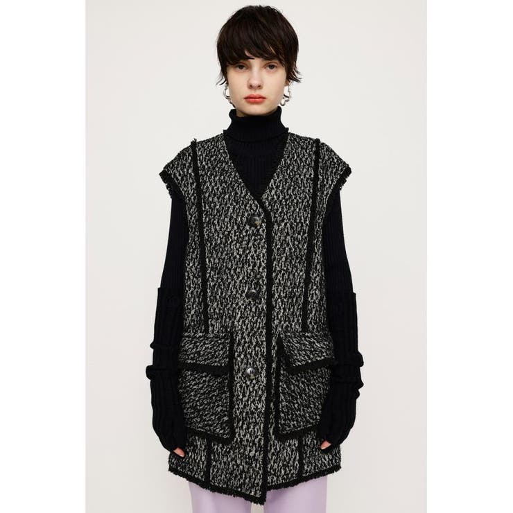 ラスト1点☆即購入可能です☆ツイードジレ　リボンツイード　ベスト tweed ロングドレス グレーベージュ ビジュレース 演奏会・ステージ