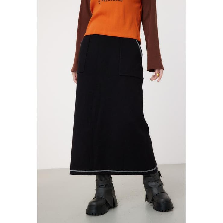 BLK | スウェットライクカラーステッチニットスカート | RODEO CROWNS WIDE BOWL