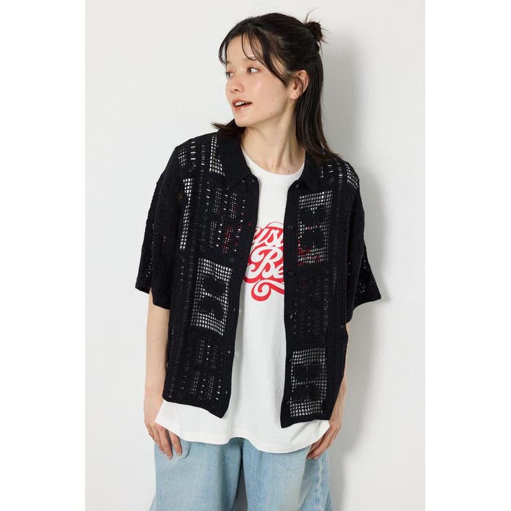 BLK | スクエアクロシェニットシャツ | RODEO CROWNS WIDE BOWL