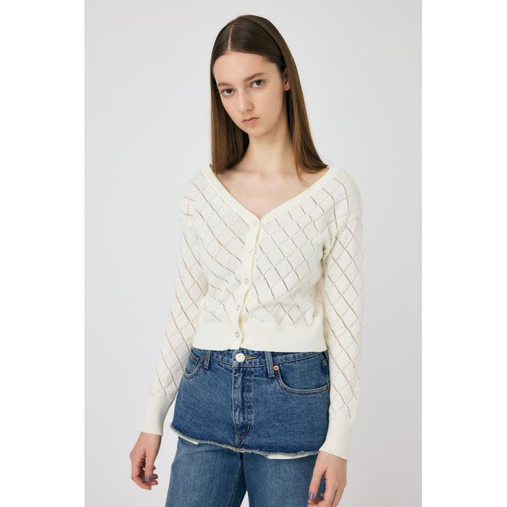 O/WHT1 | EYELET ニットカーディガン | MOUSSY OUTLET