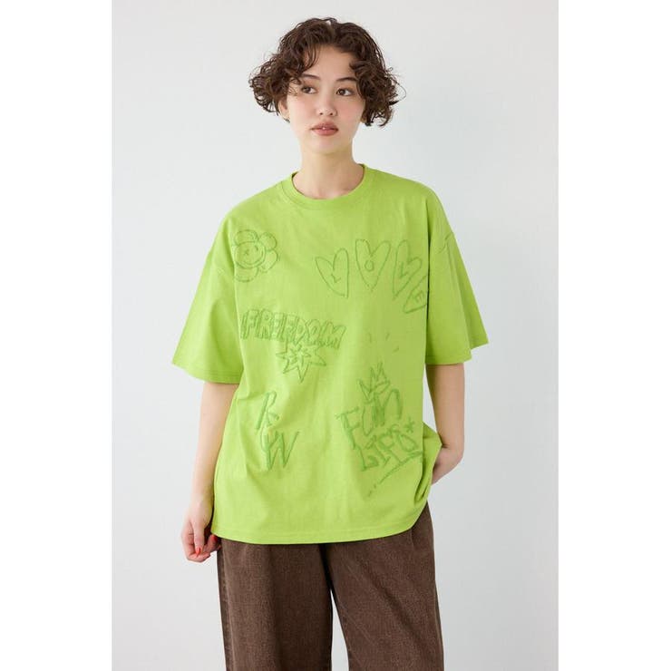 L/GRN1 | クレヨンタッチ同色発泡プリントTシャツ | RODEO CROWNS WIDE BOWL