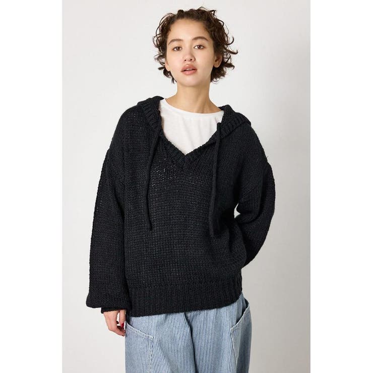 BLK | Vネックニットフーディー | RODEO CROWNS WIDE BOWL