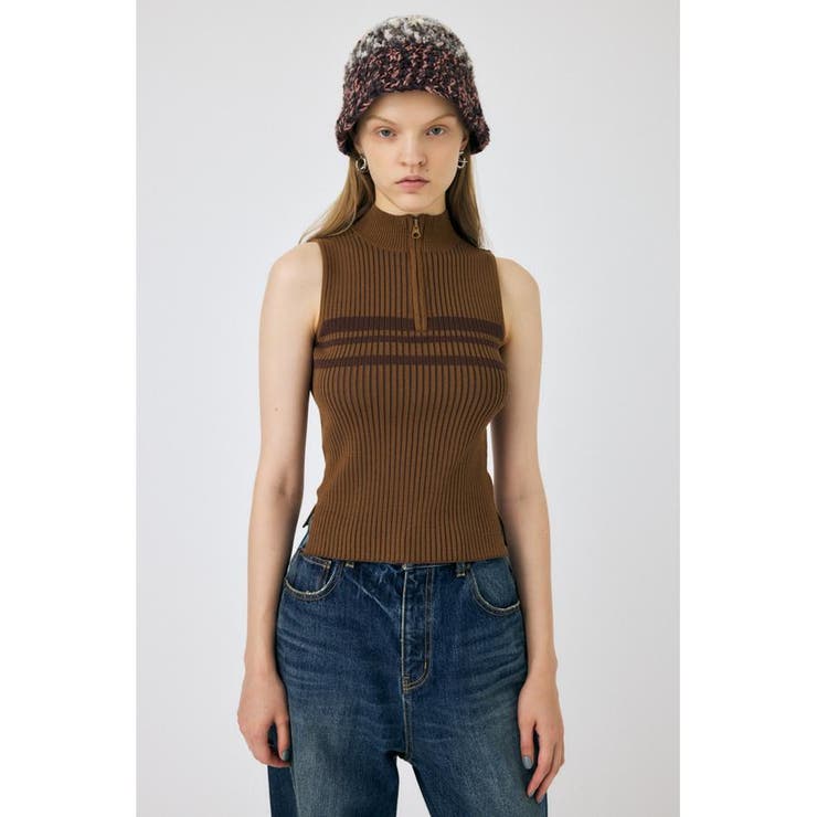 BRN | MOCK NECK ハーフジップトップス | MOUSSY OUTLET