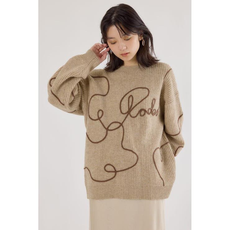 BEG | Embroideryラインロゴニットトップス | RODEO CROWNS WIDE BOWL