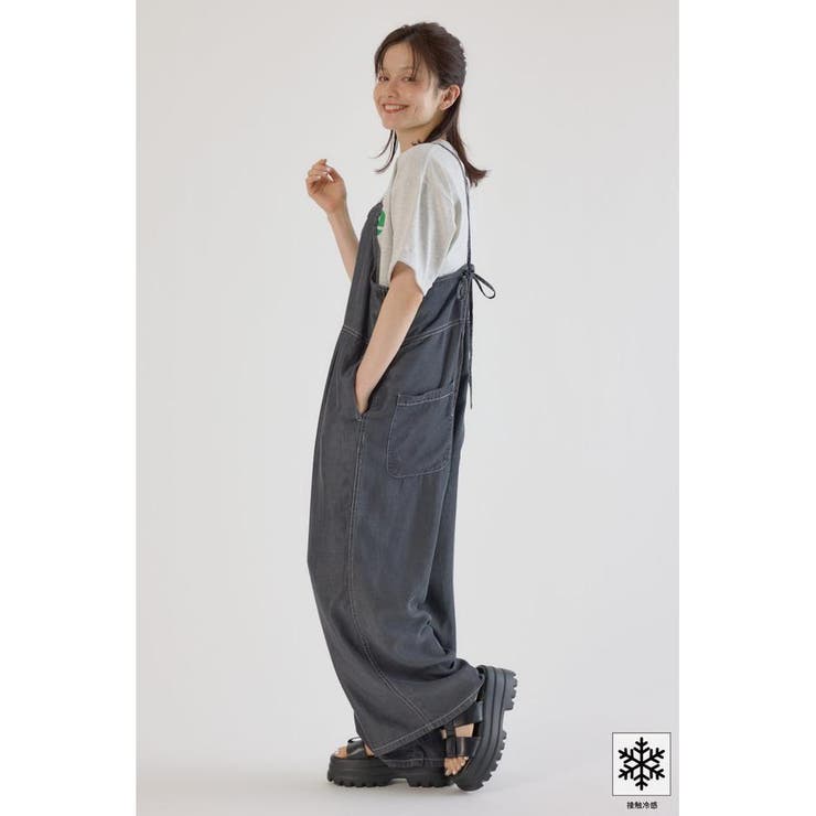 BLK | クールデニムリボンサロペット | RODEO CROWNS WIDE BOWL