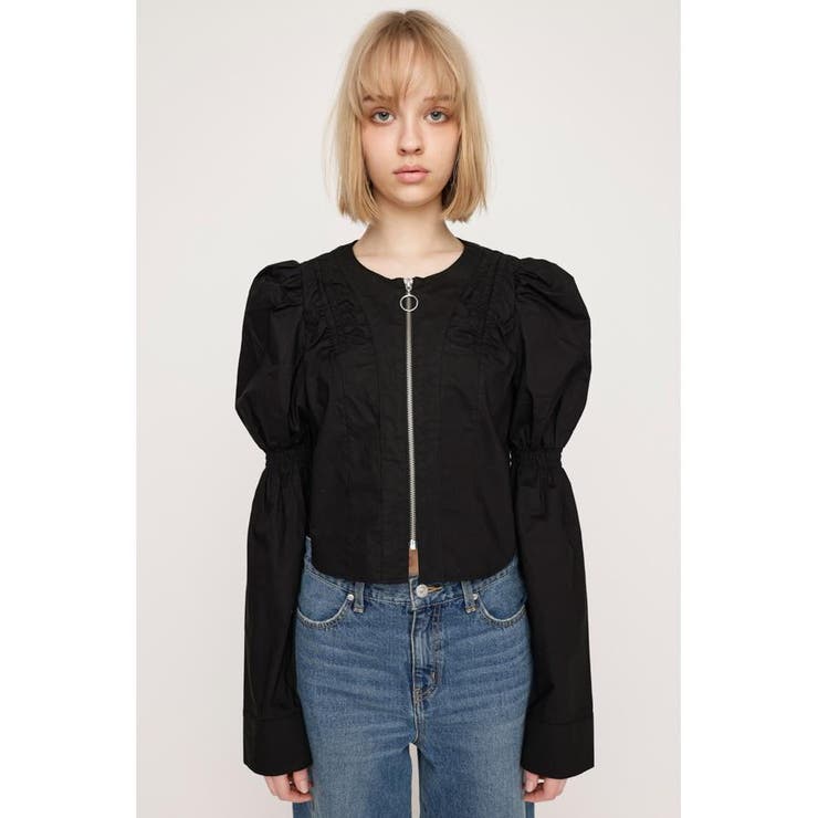 BLK | FRONT ZIP SHIRRING ブラウス | SLY OUTLET