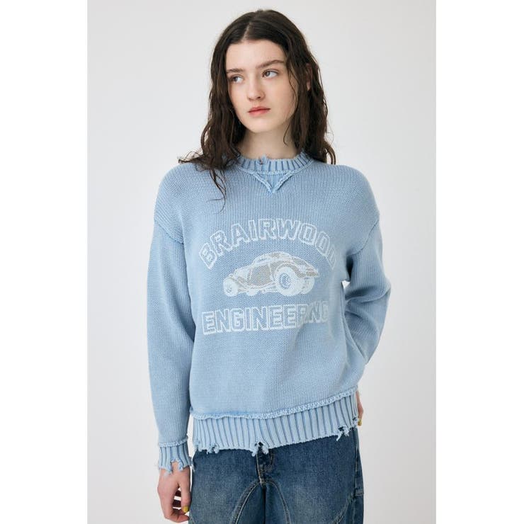 L/BLU1 | VINTAGE LIKE PRINTED セーター | MOUSSY OUTLET