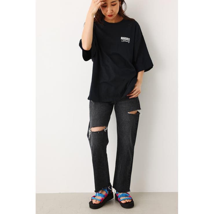 ロデオクラウンズ ドローイングＴシャツ BLACK ユニセックス 新品タグ付き RODEO CROWNS WIDE BOWL | ドローイングTシャツ (Tシャツ