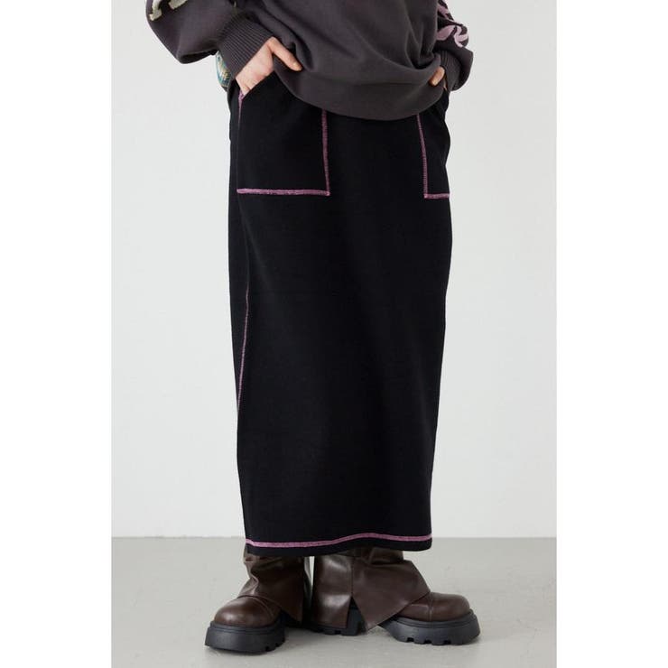 BLK | スウェットライクサイドステッチニットスカート | RODEO CROWNS WIDE BOWL