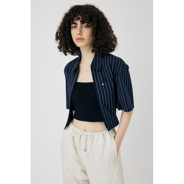 柄NVY5 | CROPPED BELTED シャツ | MOUSSY OUTLET