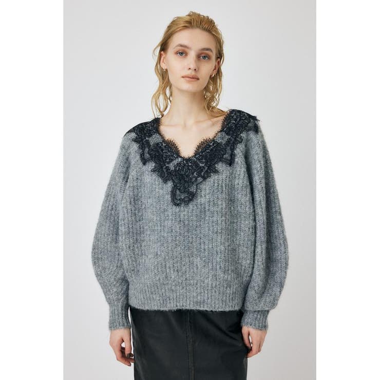 GRY | LACE TRIMMED V NECK セーター | MOUSSY OUTLET