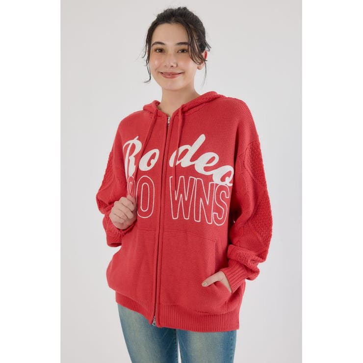 L/RED1 | ロゴケーブルニットジップフーディー | RODEO CROWNS WIDE BOWL