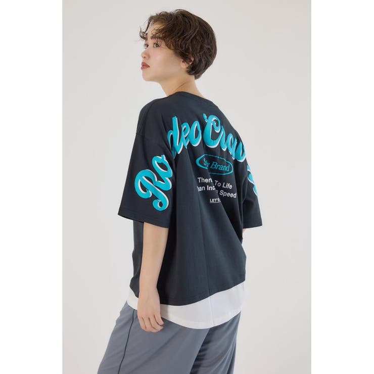 BLK | フェイクレイヤードスクリプトロゴ Tシャツ | RODEO CROWNS WIDE BOWL