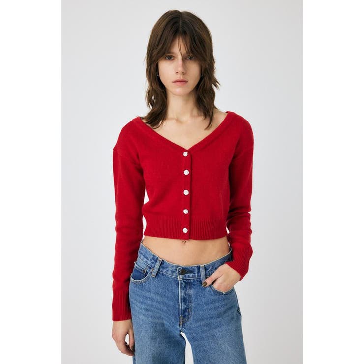 RED | 2WAY SHORT ニットカーディガン | MOUSSY OUTLET