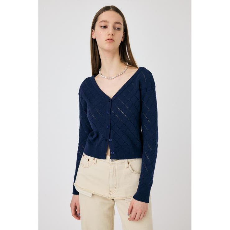 D/NVY3 | EYELET ニットカーディガン | MOUSSY OUTLET